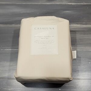 Casaluna King Premium Cotton Percale Sheet Set 400 Thread Count Natural